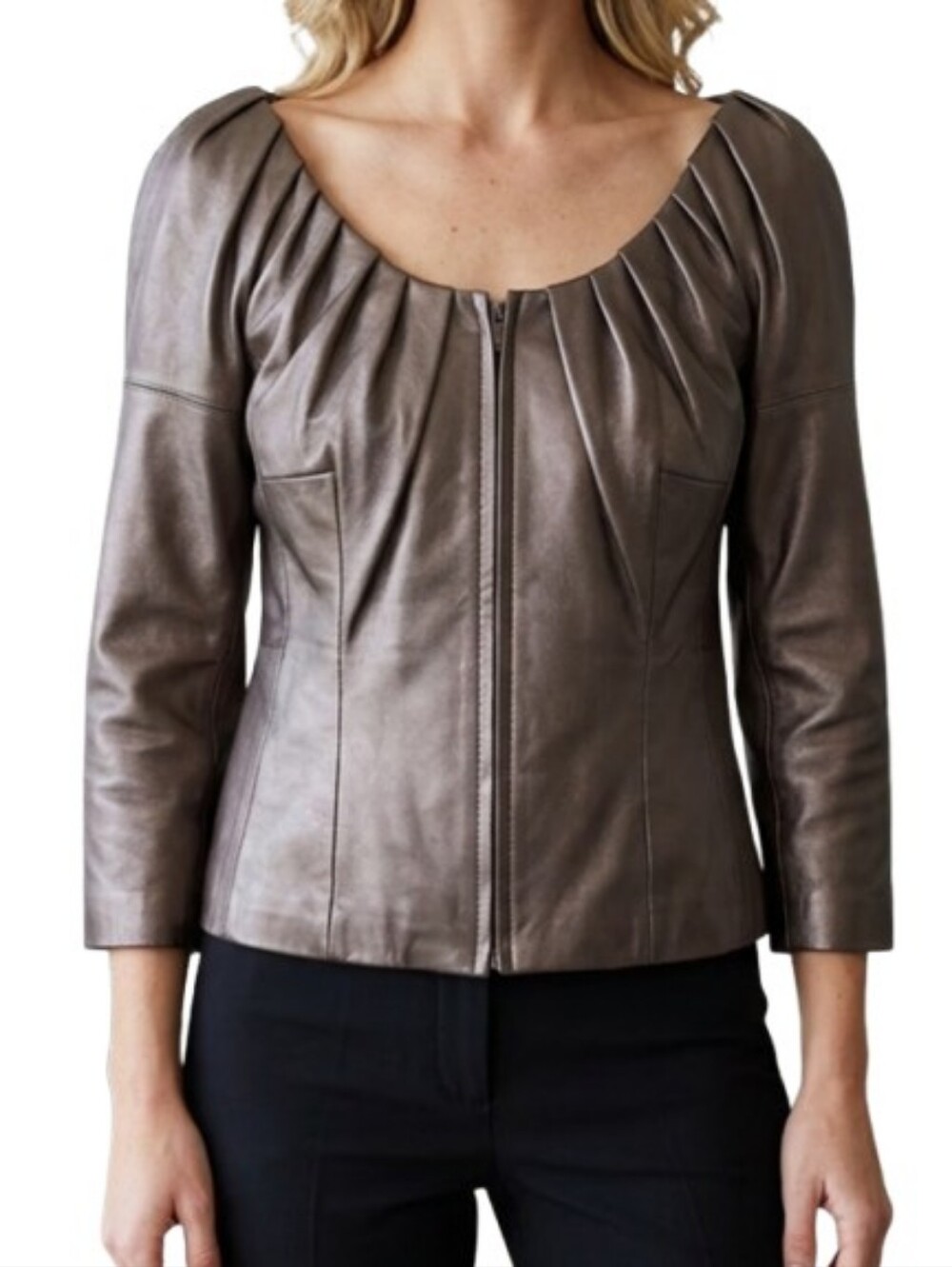 IZZY CAMELLERI Scoop Neck Leather Jacket
